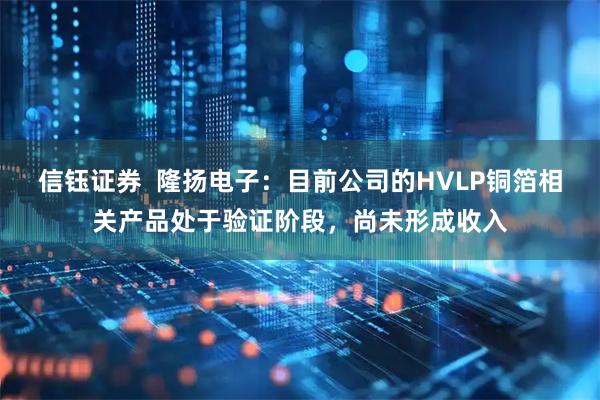 信钰证券  隆扬电子：目前公司的HVLP铜箔相关产品处于验证阶段，尚未形成收入